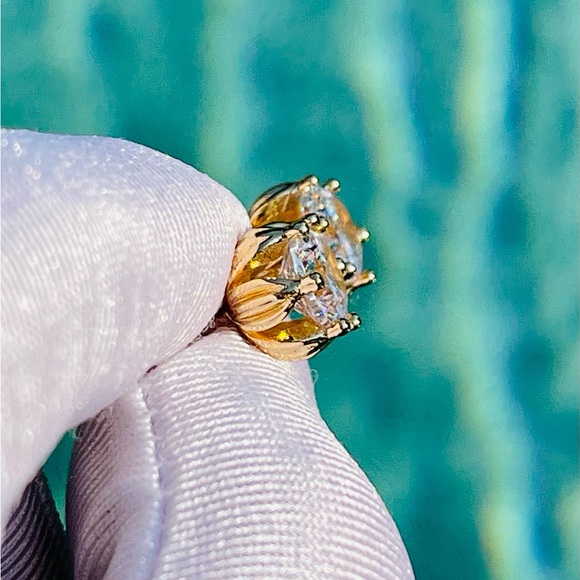 18k Yellow Gold Plated Cubic Zirconia Stud Earrings Stone Color is White - Picture 10 of 14